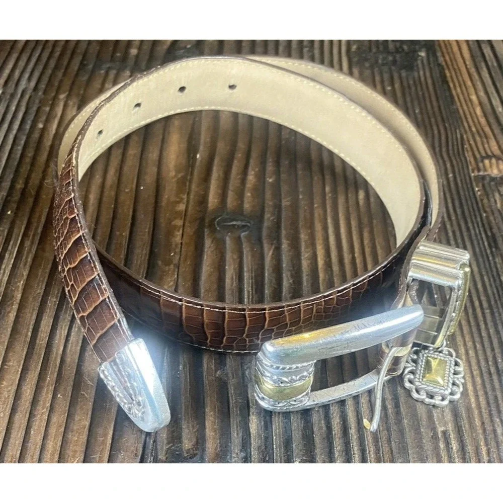 Brighton Women's Brown Belt w/ Gold & Silver Buckle & charm  Size Med (30)